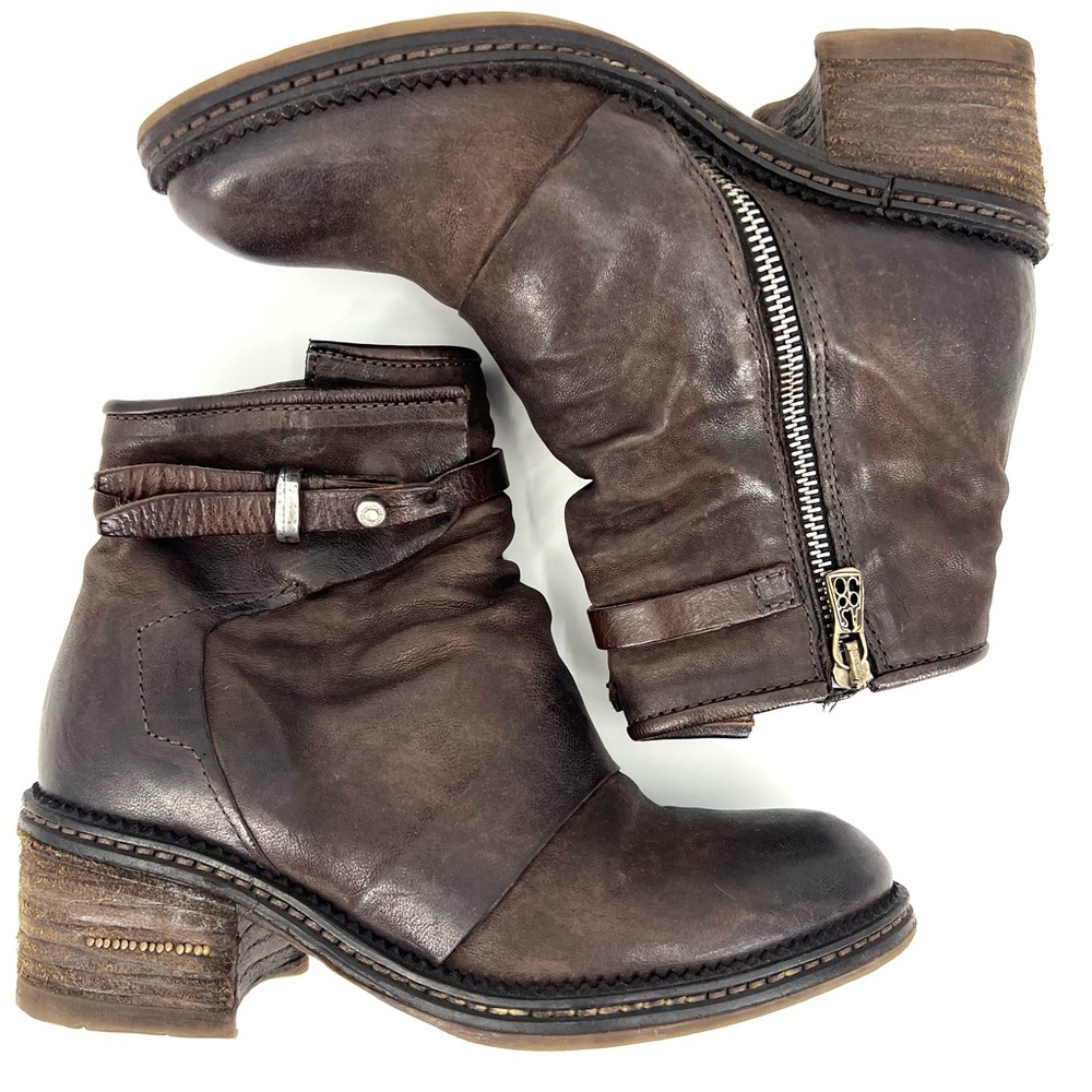 A.S. 98 Yaron Burnished Leather Ankle Moto Boots Sz 36EU - 5.5/6 US Fondant